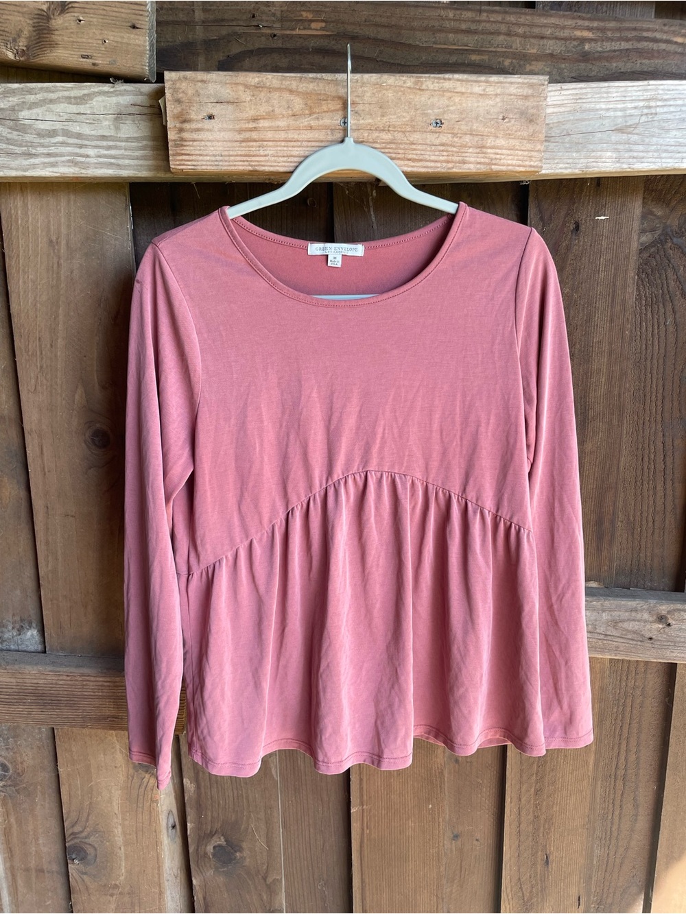 Green Envelope Dusty Rose Modal Babydoll Long Sleeve Tee